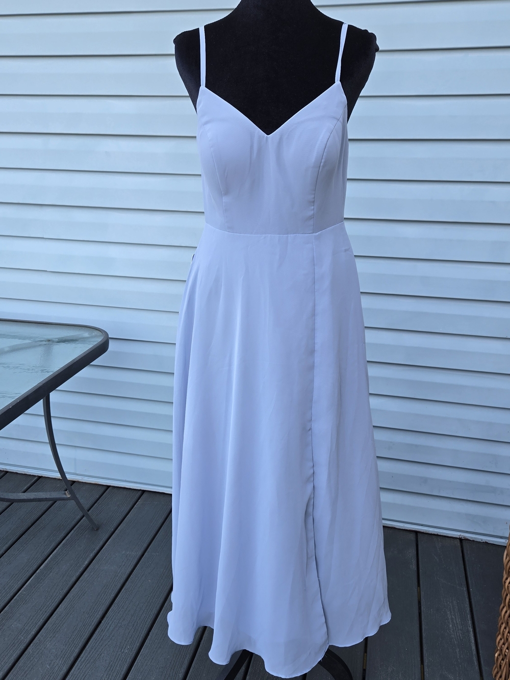 NWT Azazie Clarissa Tea-Length Bridesmaid Dress Dusty Blue Chiffon Sz A6